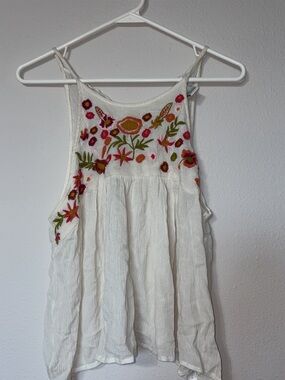 Forever 21 White Embroidered Floral Tank Top
